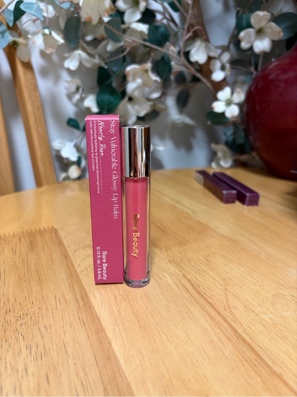 Rare Beauty Stay Vulnerable Glossy Lip Balm in NEARLY ROSE, full Sz 0.12oz, BNIB
